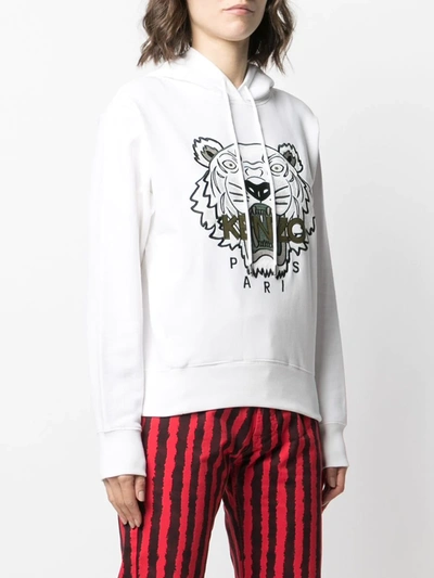 Shop Kenzo Tiger Embroidered Hoodie In White