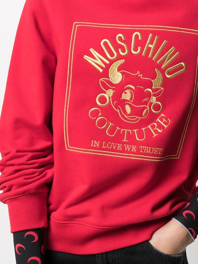Shop Moschino Logo-embroidered Sweatshirt In Red