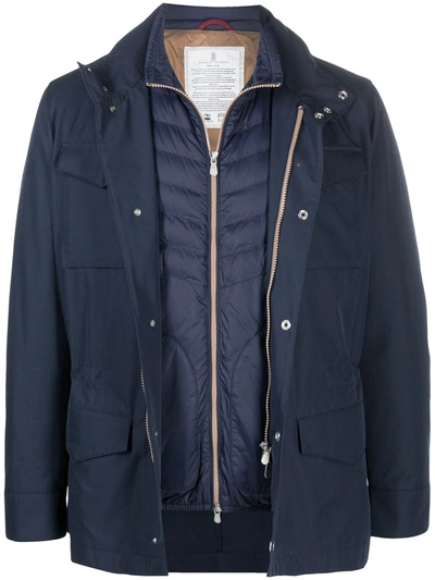 Shop Brunello Cucinelli Multi-pocket Down-padded Jacket In Blue
