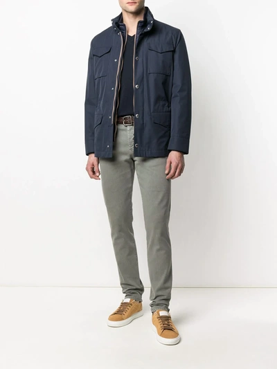 Shop Brunello Cucinelli Multi-pocket Down-padded Jacket In Blue