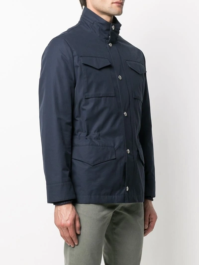 Shop Brunello Cucinelli Multi-pocket Down-padded Jacket In Blue