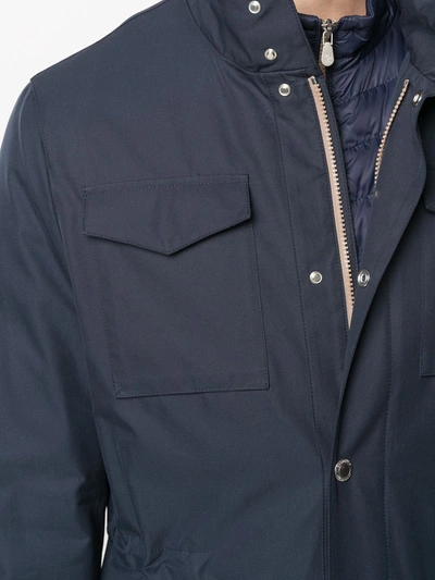 Shop Brunello Cucinelli Multi-pocket Down-padded Jacket In Blue