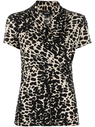 Shop Dkny Animal Print Wrap Style Top In Black