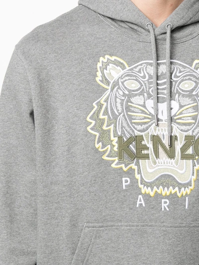 Shop Kenzo Tiger Motif Embroidered Hoodie In Grey