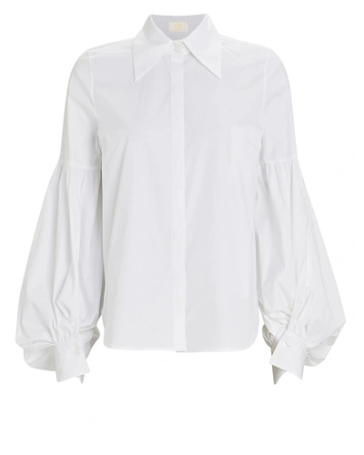 Shop Sara Battaglia Blouson Sleeve Button-down Shirt In White