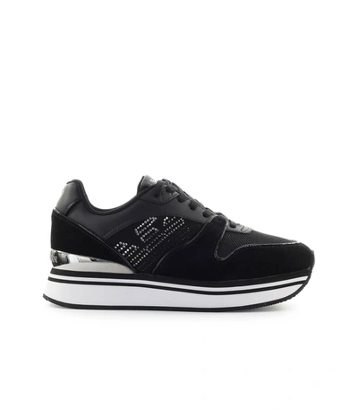 Shop Emporio Armani Black Platform Sneaker With Rhinestones In Nero