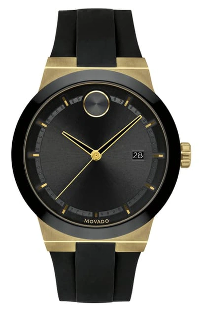 Shop Movado Bold Fusion Silicone Strap Watch, 42mm In Black/ Gold