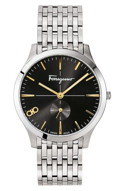 Shop Ferragamo Slim Bracelet Watch, 40mm In Silver/ Black/ Silver