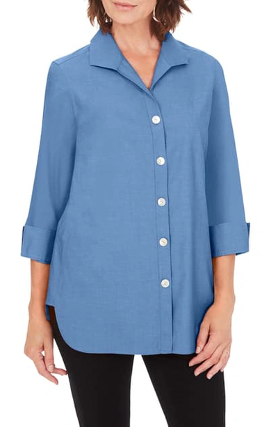 Shop Foxcroft Pandora Non-iron Cotton Shirt In Mountain Blue