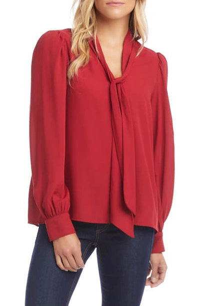 Shop Karen Kane Shirred Tie Neck Blouse In Red