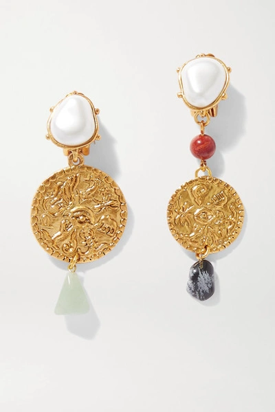 Shop Oscar De La Renta Gold-tone Multi-stone Clip Earrings
