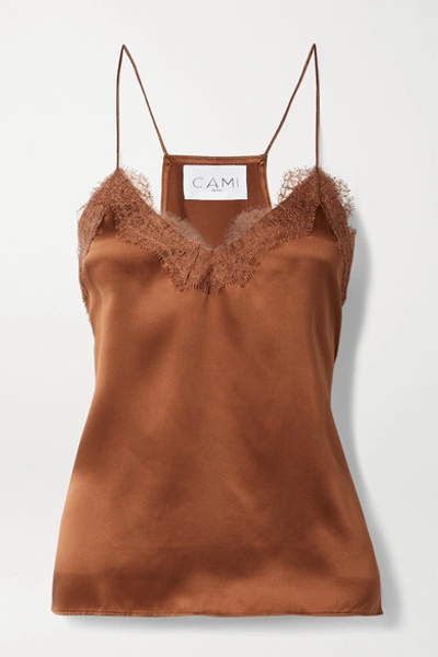 Shop Cami Nyc Lace-trimmed Silk-charmeuse Camisole In Brick