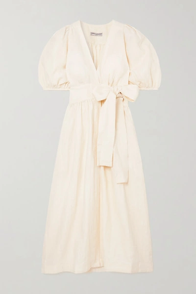 Shop Three Graces London Fiona Linen Wrap Midi Dress In Cream