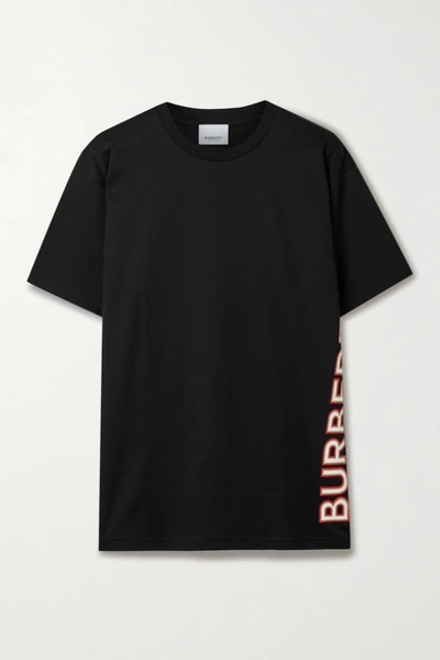 Shop Burberry Oversized Appliquéd Cotton-jersey T-shirt In Black