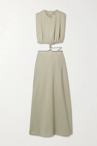 Shop Christopher Esber Crystal-embellished Cutout Wool-twill Maxi Dress In Beige