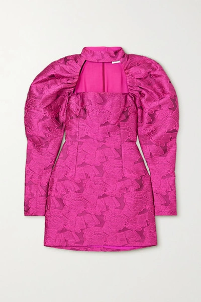 Shop Rotate Birger Christensen Kaya Cutout Jacquard Mini Dress In Fuchsia