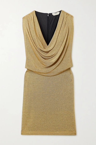 Shop Fendi Draped Metallic Knitted Mini Dress In Gold