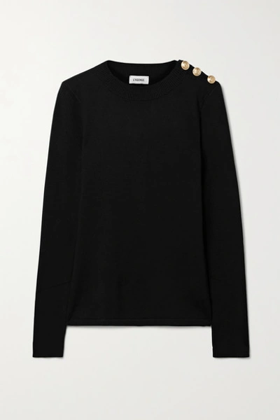Shop L Agence Erica Button-embellished Knitted Sweater In Black
