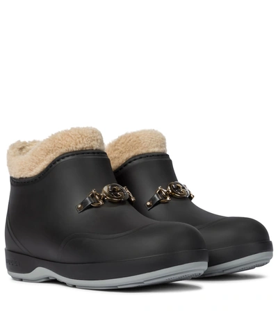 Shop Gucci Faux Shearling Rubber Ankle Boots In Black