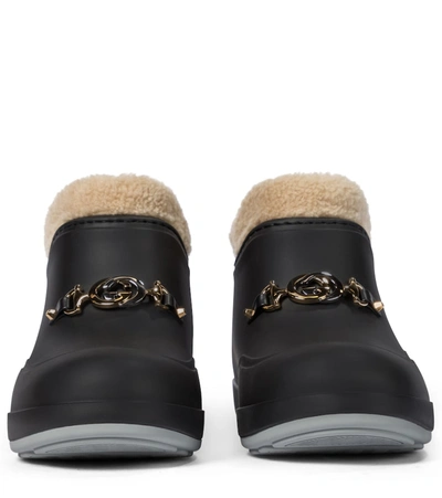 Shop Gucci Faux Shearling Rubber Ankle Boots In Black