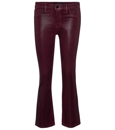 Shop J Brand Selena Coated Bootcut Cropped Jeans In Red