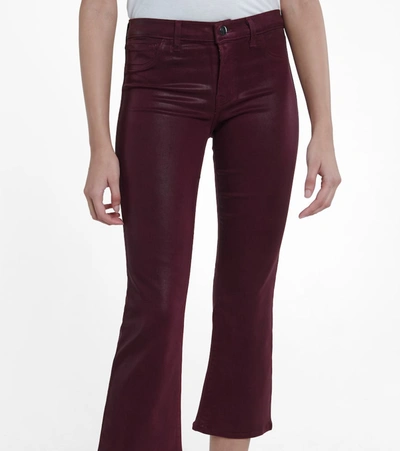 Shop J Brand Selena Coated Bootcut Cropped Jeans In Red