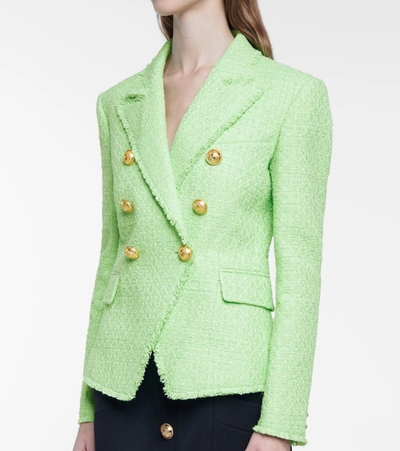 Shop Balmain Cotton-blend Tweed Blazer In Green