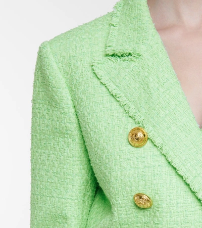 Shop Balmain Cotton-blend Tweed Blazer In Green