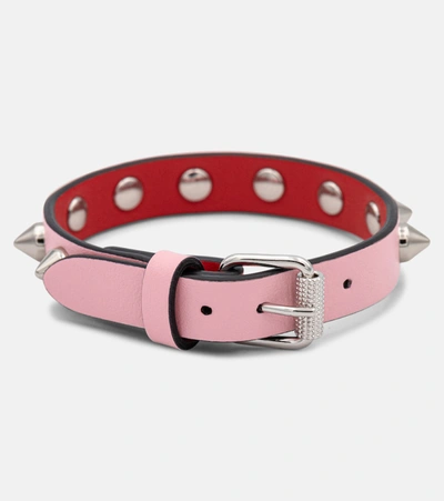 Shop Christian Louboutin Loubilink Studded Leather Bracelet In Pink