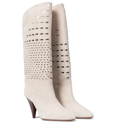 Shop Isabel Marant Lurrey Suede Knee-high Boots In White