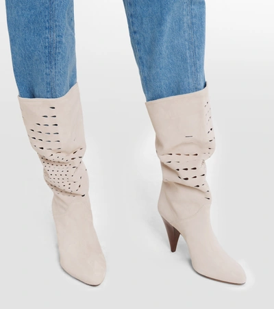 Shop Isabel Marant Lurrey Suede Knee-high Boots In White