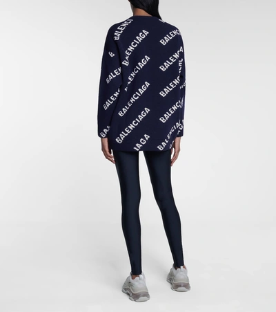 Shop Balenciaga Logo Intarsia Wool Sweater In Blue