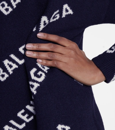 Shop Balenciaga Logo Intarsia Wool Sweater In Blue