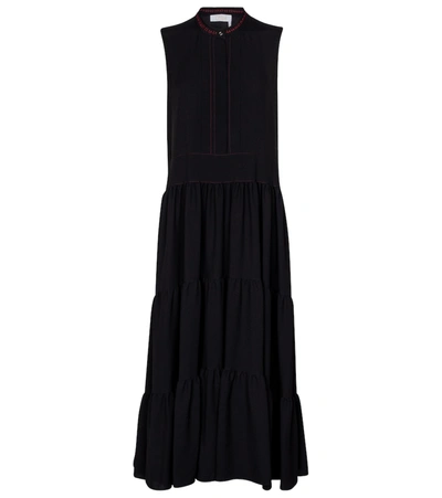 Shop Chloé Tiered Cady Midi Dress In Black