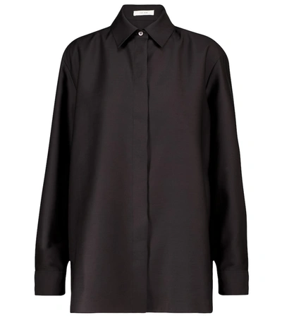 Shop The Row Big Sisea Wool And Silk Shirt In Black