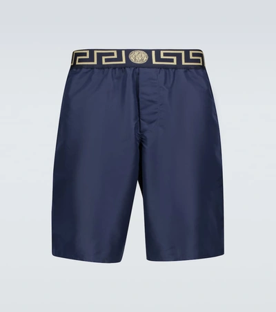 Shop Versace Greca Border Swim Shorts In Blue