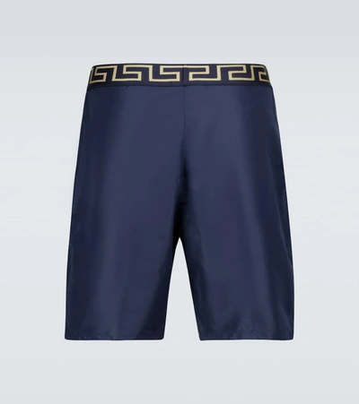 Shop Versace Greca Border Swim Shorts In Blue