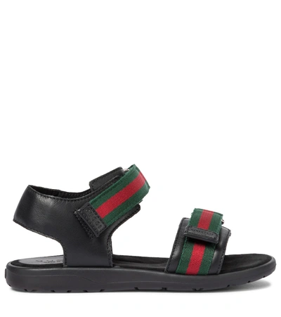 Gucci Web Leather Sandals In Black