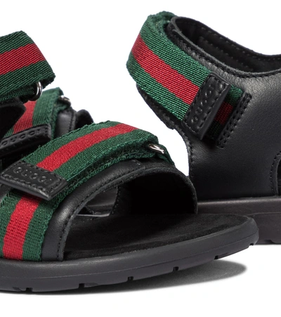 Gucci Web Leather Sandals In Black