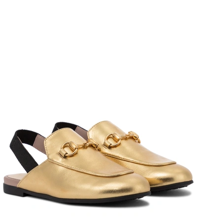 Shop Gucci Princetown Leather Slippers In Gold