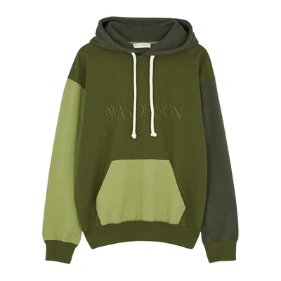 Shop Jw Anderson Green Logo-embroidered Hooded Cotton Sweatshirt
