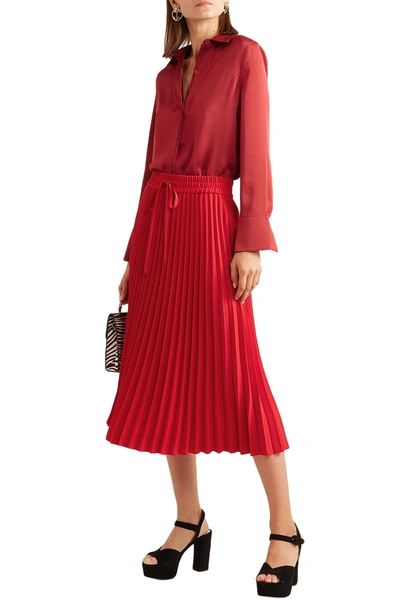 Shop Red Valentino Pleated Crepe Midi Skirt In Red