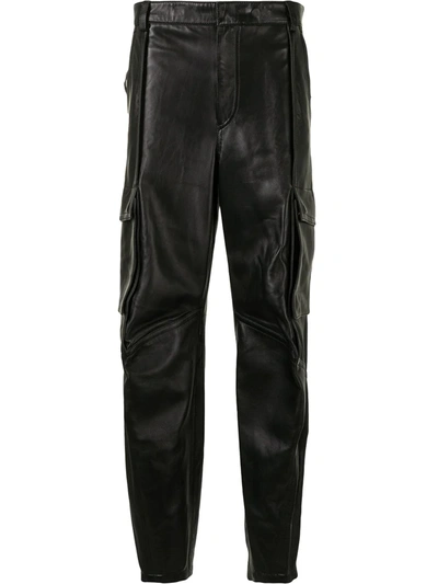 Shop Wooyoungmi Leather Cargo Trousers In Black