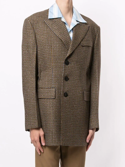 Shop Wooyoungmi Three-button Check Jacket In Brown
