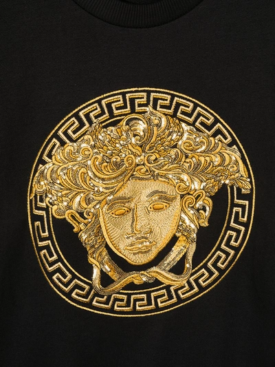 Shop Young Versace Medusa Logo Embroidered Sweatshirt In Black