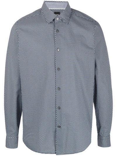 Shop Hugo Boss Geometric-print Classic-collar Shirt In Blue