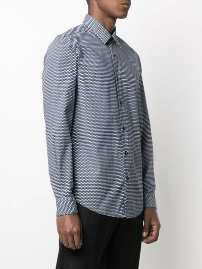 Shop Hugo Boss Geometric-print Classic-collar Shirt In Blue