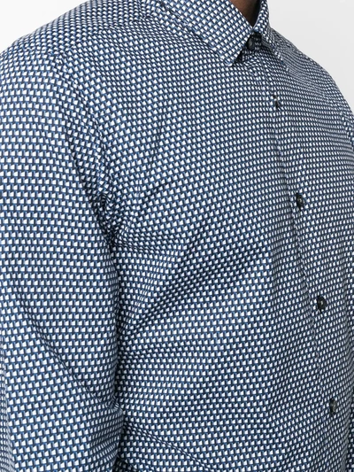 Shop Hugo Boss Geometric-print Classic-collar Shirt In Blue