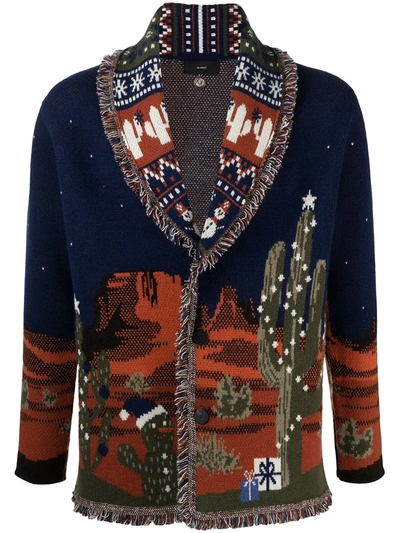 Shop Alanui West Christmas Eve Landscape Cardigan In Blue