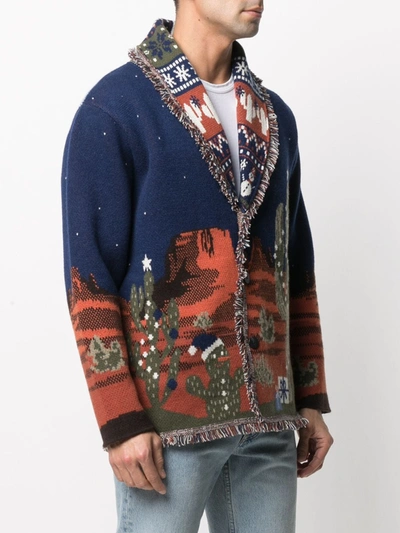 Shop Alanui West Christmas Eve Landscape Cardigan In Blue